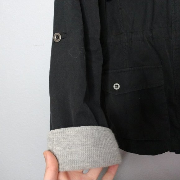 Volcom Juniors Large Black Zip Button Down Utility Jacket VTG Military Hoodie - Picture 5 of 8